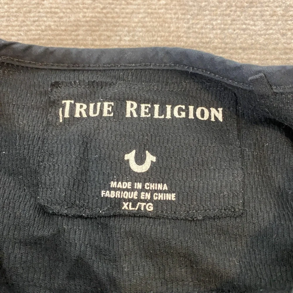 True Religion Henley Shirt Mens XL Black Long Sleeve Waffle Knit Casual Pullover